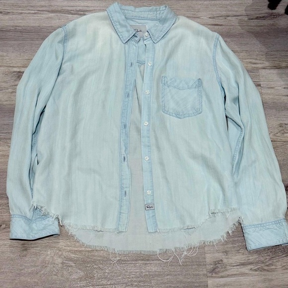 Rails Ingrid Raw Hem Light Vintage Button-Down Denim Shirt M - Picture 6 of 7